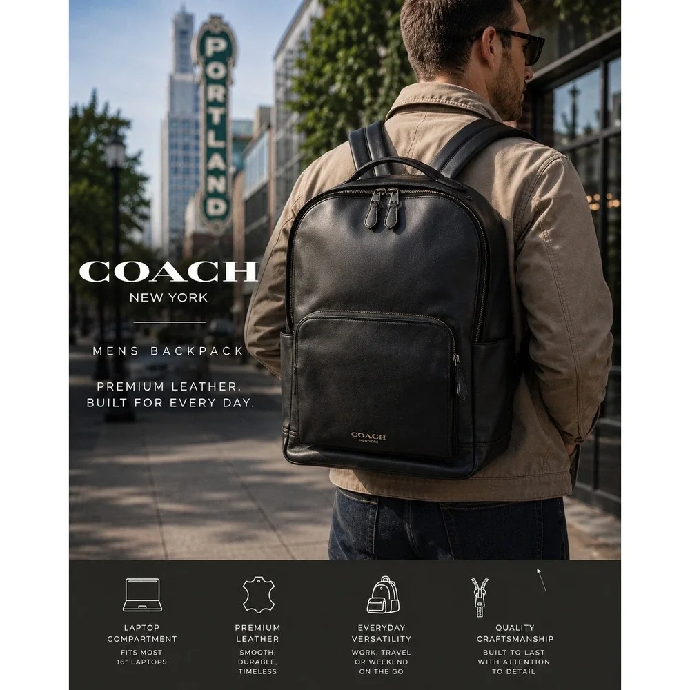 NWT Coach Graham Backpack Black Calf Leather Laptop Bag F37599